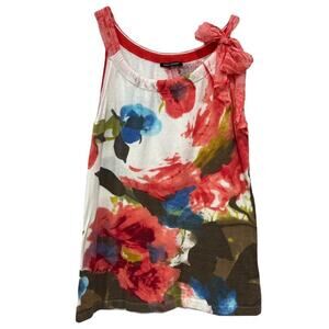 Luisa Cerano Floral Knit Blouse Shoulder Tie Italy Cotton‎ Size US 8 Top